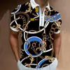 Camisa Polo Europeia e Americana de Verão com Zíper e Estampa 3D, Gola Lapela, Manga Curta, Pulôver Casual, Roupa Casual