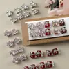 Caja de Regalo Lujosa y Exquisita con Pedrería Brillante, Lazo y Hermosas Uñas Portátiles Rectangulares Terminadas con Pedrería al por Mayor