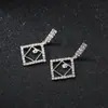 Pendientes de Lujo con Pedrería Estilo Europeo y Americano, Forma Cuadrada, Largos y Elegantes Pendientes de Botón para Mujer, Venta al por Mayor por Fabricante E556