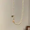Pingente de Letra Colar de Pérolas Shijia Feminino Sensação de Alto Padrão Elegante Luxo Leve Estrela Dourada Escovada Corrente com Fecho Magnético