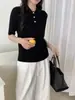 Camiseta de punto de manga corta con cuello polo para mujer, nuevo modelo de otoño 2026, 100% lana, top básico simple y versátil para mujer