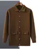 Cárdigan de algodón 100% para hombre de otoño e invierno con cuello alto y bolsillos, suéter de punto, manga larga, moderno, chaqueta engrosada