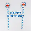 Conjunto de Bandeiras de Bolo Ding Dang Gato 6 Doraemon Decoração de Aniversário Desenho Animado Gato com Cabeça que Mexe Decoração de Bolo