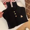 Blusa Polo de Tricô Manga Longa Estilo Coreano para Mulheres, Roupa de Outono, Bordado de Ursinho Branco, Toque de Luxo, Roupas da Moda