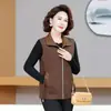 Colete sem mangas com lapela estampado em patchwork com bolsos, para primavera e outono, plus size, para mulheres de meia-idade e idosas