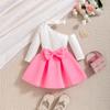 Vestido de Princesa para Niñas de Amazon Europeo y Americano Primavera y Otoño Distintivo Hombro Cruzado Cuello Manga Larga Top Lazo Falda Hoja de Loto Traje