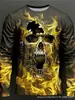 Camiseta de manga larga casual retro con calavera 3D para hombre, cuello redondo, pulóver, nuevo, transfronterizo, directo del fabricante