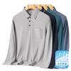 Camisa Polo de Verano para Papá Hombres de Mediana Edad y Mayores Manga Larga Cuello Solapa Camiseta de Manga Larga Primavera Seda de Hielo Secado Rápido Perla Abuelo Delgado