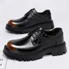 Zapatos transfronterizos talla grande 48, colección versátil de otoño, con cordones para hombre, bloques de color, diseño de puntera gruesa, zapatos Derby casuales de suela gruesa estilo británico