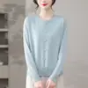 Suéter de Tricô 2026 Primavera e Outono Gola Redonda Nova Moda Mistura de Lã Manga Top Feminino Caimento Solto Elegante Estilo Mãe