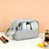 Bolsa Cosmética Transparente de PVC Grande Capacidade Bolsa de Banho Viagem Portátil Impermeável Bolsa de Higiene Spliced Bolsa de Armazenamento de Cosméticos