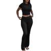Europa e Estados Unidos transfronteiriço hot-selling lazer exercício feminino de duas peças gola redonda T-shirt cintura baixa calças queimadas terno sportswear