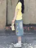 Shorts de verano de mezclilla para mujer talla grande, estilo vintage americano, pantalones rectos de pierna ancha de cintura alta holgados y adelgazantes, de longitud media, para mujeres de talla grande