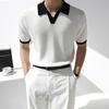 MYQ Design Sense - Polo de manga corta con combinación de colores para hombre, camiseta informal de punto de verano para negocios, camiseta corta de moda coreana
