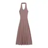 Vestido Largo Maxi de Tirantes con Escote en V y Espalda Descubierta Estilo Puro Deseo para Mujer Verano Diseño de Nicho Adelgazante Ceñidor de Cintura Sexy Dobladillo Amplio