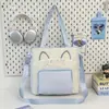 Bolsa Tote de Estilo Académico de Gran Capacidad con Temática de Gatos y Bloques de Color para Niñas, Adecuada para Ir al Trabajo, Tutorías, Cruzada y Bolso de Hombro para Llevar Libros