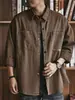 Camisa Crock Jaqueta Masculina Primavera e Outono plus size Solto Trendy Casual Top Cor Sólida Cardigan Lapela Jaqueta Masculina