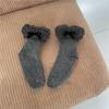 Meias grossas de pelo de coelho para outono e inverno, meias femininas com laço, cor contrastante, renda de lã de cordeiro, meias grossas de comprimento médio até a panturrilha