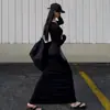 Moda de Primavera y Otoño Estilo Callejero Abstracto Vestido Bodycon de Manga Larga Cuadrado para Mujer, Ajustado a la Cintura de Corte Delgado que Resalta las Caderas Vestido Largo Transfronterizo