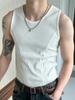 Camiseta sin mangas de verano simple para hombre, elástica, ajuste ceñido, con rayas verticales acanaladas