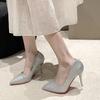 Tacones altos con punta plateada, zapatos con brillo dorado, zapatos de boda femeninos y versátiles, tacones de aguja