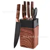 Conjunto de facas de sete peças em ouro rosé com cabo de imitação de madeira, conjunto completo de facas para cozinha doméstica, facas de cozinha especiais para chef