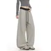 Calça casual de tricô listrada color-block estilo americano para mulheres, corte solto e relaxado, silhueta que valoriza o corpo, perna larga, calça longa versátil de perna reta para o outono