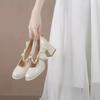 Não Cansativo para os Pés, Saltos Grossos, Saltos Altos, Vestido de Casamento, Sapatos de Casamento, Sapatos Femininos Xiuhe Francês Finos Brilhantes de Cristal para Madrinhas e Noivas, Uso Duplo