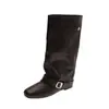 Hebilla de cinturón de cuero, botas de tubo largo para otoño e invierno, botas de montar para mujer, diseño de punta cuadrada, botas de moda 2026, botas elegantes