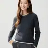 Suéter de Punto Base Baicai Rong Cachemir para Mujer Otoño/Invierno Nuevo Estilo Cuello Redondo Borde Enrollado Medio Alto Holgado Adelgazante