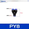 Conector neumático de plástico azul en T PY6 tubo de gas inserción rápida PW junta rápida PEG12-8/4/10 reductor
