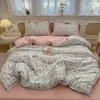 Juego de ropa de cama lavable de algodón de cuatro piezas para dormitorios de estudiantes, incluye sábana bajera y funda de edredón, juego de tres piezas, lavable a máquina, apto para todas las estaciones