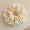 Diadema de lazo de encaje de moda, banda para el cabello extragrande estilo coreano, delicado patrón floral, perfecta para crear un peinado de moño
