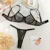 Nuevo conjunto de sujetador y braga de estilo europeo y americano sexy con estampado francés de leopardo, tela de malla, varillas finas y efecto push-up