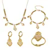 Miduoduo 5A Zirconio Corazón Corona Colgante Collar Pendientes Pulsera Anillo Juego Acero Inoxidable Chapado Oro Real 18K