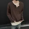 Camiseta de Manga Longa Falsa de Duas Peças de Alto Padrão Estilo Coreano para Homens, Moletom Casual Solto de Veludo Cotelê para Primavera e Outono, Camada de Base Tendência