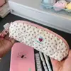 Estojo de lápis com bolinhas pretas, bolsa de lápis portátil estilo ins para estudantes, bolsa fofa de armazenamento de material escolar estilo japonês para meninas