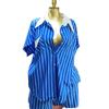 Ropa Femenina Transfronteriza Europea y Americana 2025 Nuevo Otoño Casual Camisa de Rayas Azules con Solapa de Botones Traje de Pantalones Anchos