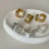 Anillo de Metal Geométrico con Textura Martillada para Mujer, Estilo Ins, Exagerado, Único, Moderno, de Moda