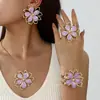 Nuevo Anillo de Flor Tridimensional Hueco de Doble Capa de Loto Elegante y Dulce de Venta Caliente Transfronterizo Pulsera Aretes Collar
