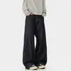 Jeans de pierna curva para hombre, corte holgado, pierna ancha, pierna recta, lavado vintage, con costuras de contraste, color oscuro, pantalón largo casual, moda para hombre