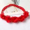 Diadema para el cabello de niños europeos y americanos, adorno para la cabeza de bebé, flor de gasa, banda elástica para el cabello, accesorios para el cabello hechos a mano, diadema de flor soluble en agua con 3 perlas