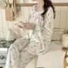 Pijama Feminino Novo Primavera/Verão 2026 Manga Longa Calça Longa Algodão 100% Seda Conjunto Cardigã Estampa Estilo Nacional Confortável