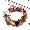 Diseño Original Flor Roja de Goma Pulsera de Cristal Caja Mágica DIY Cuentas Hechas a Mano Pulsera de Cristal Natural Joyería Transfronteriza