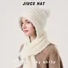 Nuevo gorro de punto de invierno para mujer con forro de forro polar, protección para las orejas, pompón, protección para el cuello a prueba de viento, calentador de cuello de piel sintética de visón, gorro de lana integrado