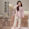 Pijama para Niñas Primavera y Otoño Cuello Redondo Manga Larga Traje de Algodón Tallas Medianas y Grandes Niñas Princesa Ropa de Casa Traje