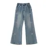 Roupas infantis Princesa Yuan Yuan, calças de moletom forradas para meninas, novo estilo inverno 2026, jeans de perna larga espessados para crianças maiores