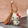 Llavero de Gato Kt con Forma de Arco de Madera, Dibujo Animado de Madera Lindo, Colgante para Mochila de Estudiante Hello Kitty para Niñas