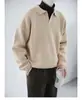 Suéter retrô de gola para outono e inverno, estilo coreano, para homens, gola V grossa, caimento relaxado, malha casual de manga comprida para usar como base