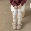 Zapatos y calcetines para niñas, calcetines de encaje a cuadros con volantes estilo coreano, calentadores de piernas de tubo largo color café retro para otoño e invierno, versátiles